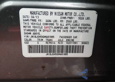 2013 Infiniti Ex37 Journey z USA, uszkodzony, nr VIN JN1BJ0HRXDM481885